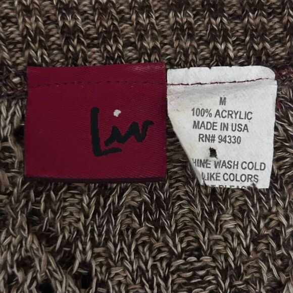 Liv Pullover Sweater Women's Medium Brown Heather Pointelle Knit V-neck - Picture 11 of 11